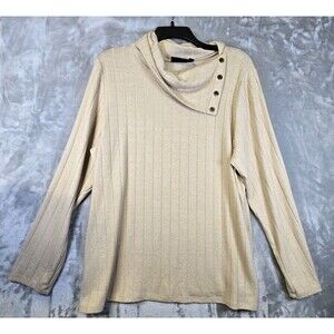 Rafaella Cowl Neck Sweater Womens XL Beige Oatmeal Shoulder Buttons EUC